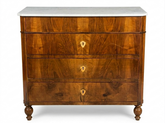19th Century Walnut Flame-Veneered Commode with Marble Top RESERVED