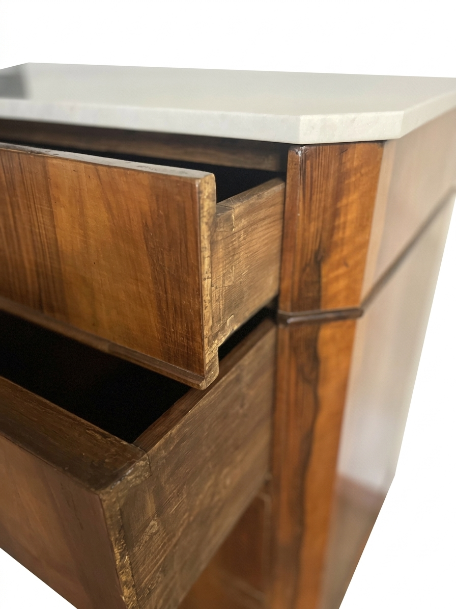 19th Century Walnut Flame-Veneered Commode with Marble Top RESERVED