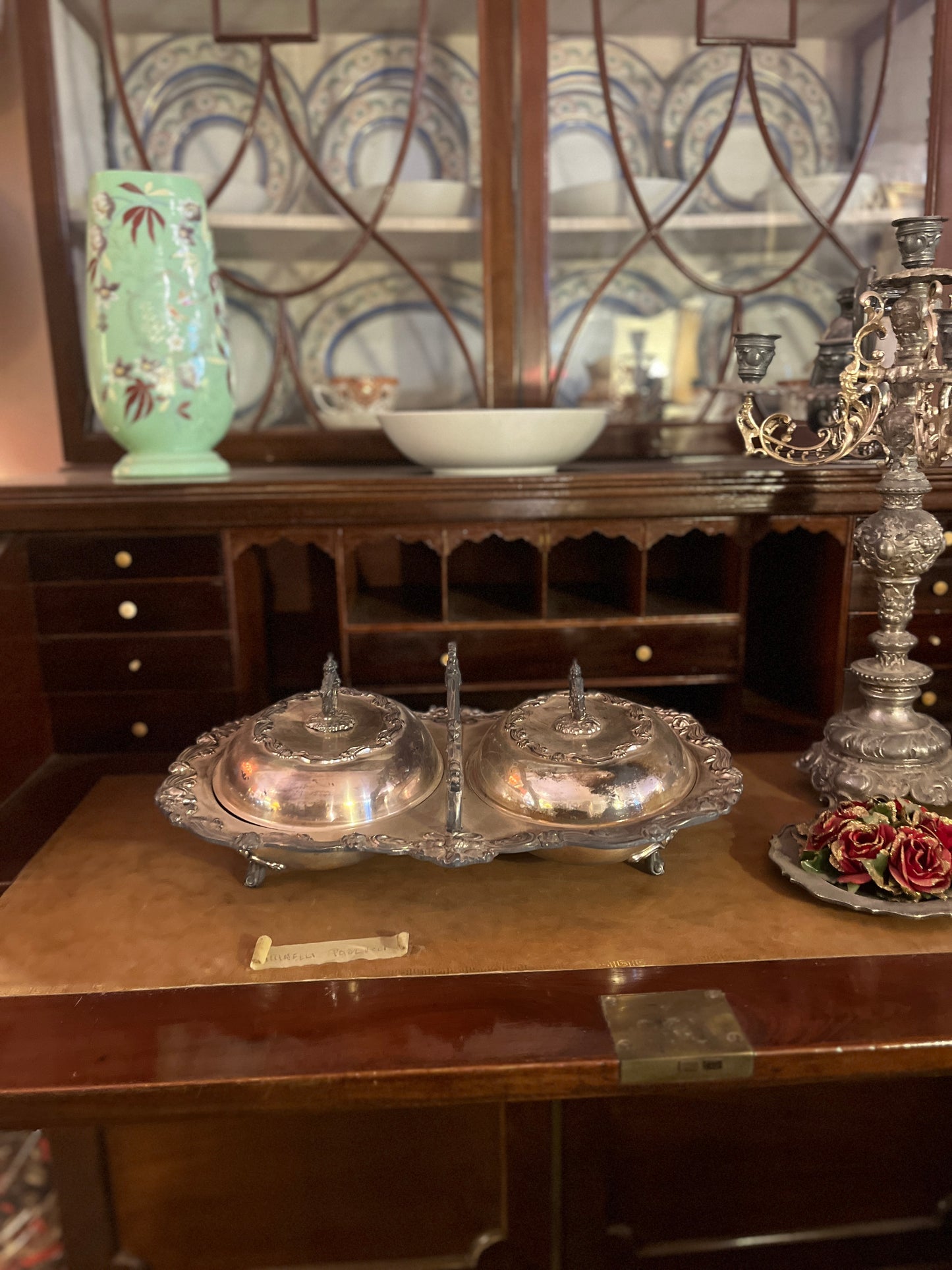 Regency Mahogany Secretary Cabinet with Glazed Doors