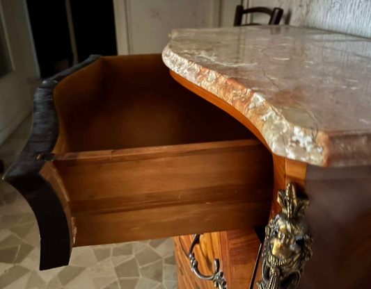 Louis XV-Style Serpentine Commode with Marquetry Veneer & Marble Top
