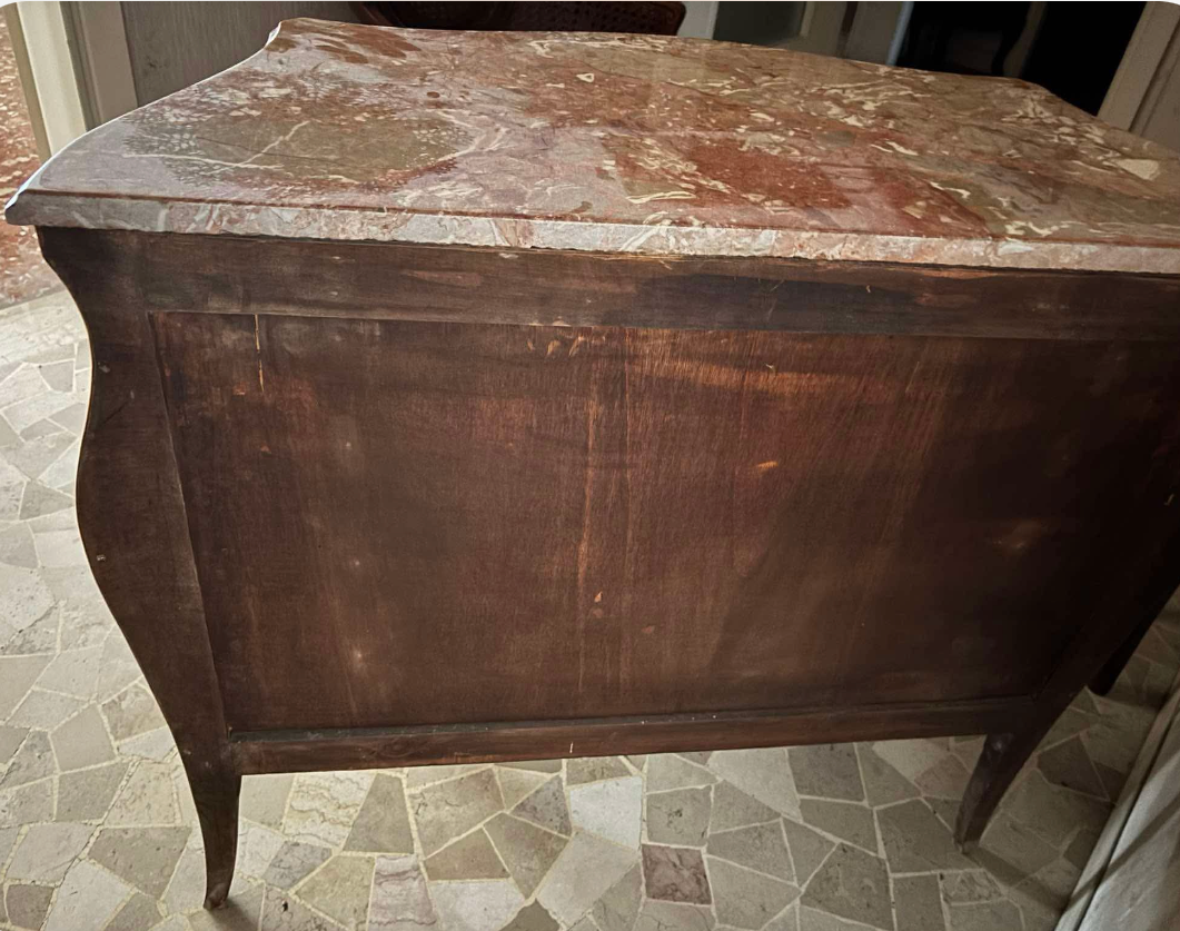 Louis XV-Style Serpentine Commode with Marquetry Veneer & Marble Top