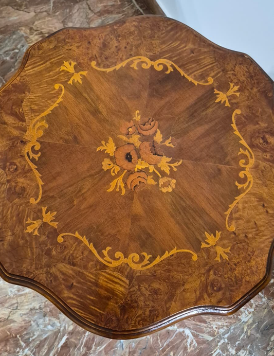 Italian Walnut Occasional Table with Sorrento-Style Floral Marquetry Top and Tripod Base, circa 1840–1870