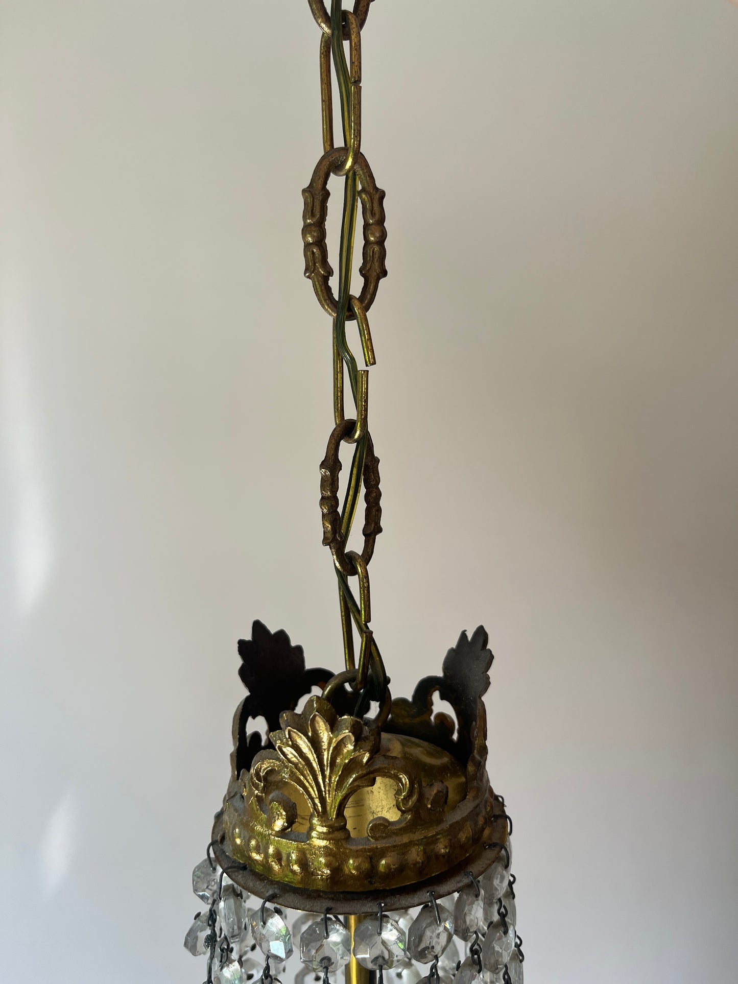 Montgolfière Pendant Chandelier, Gilt Brass and Crystal, Single-Light