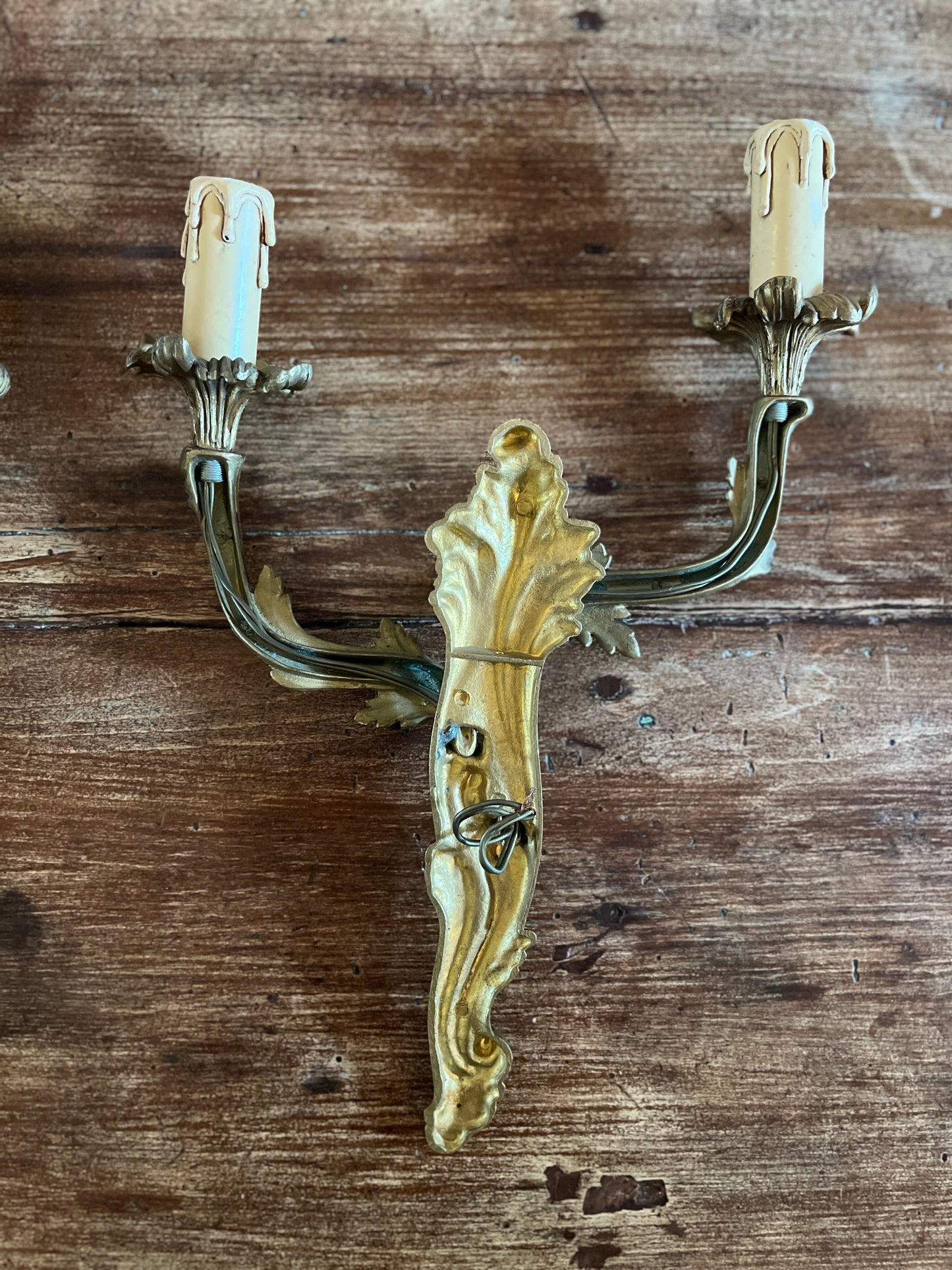 Gilt Brass Wall Sconces, Two-Arm Rococo Style, Pair