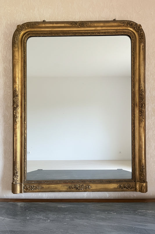 Dreamy Louis Philippe Cintré Gilt Mirror with Floral Cartouches