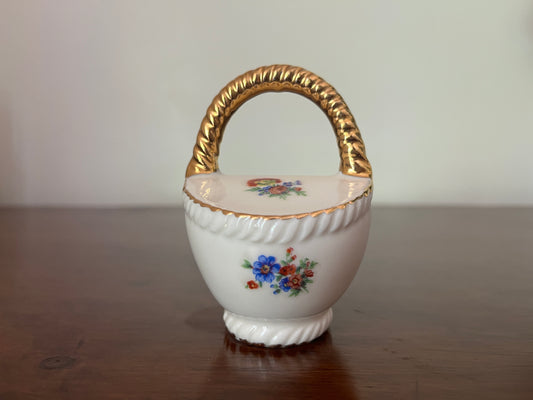 Small Limoges Basket, Transfer-Printed Florals