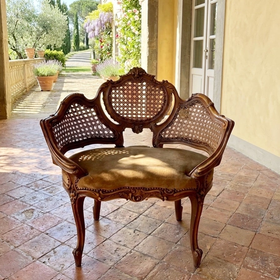 Rococo Revival Walnut Settee with Caned Back, 19th Century