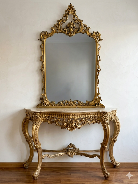 Baroque Giltwood Console & Matching Mirror