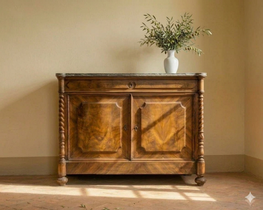 Early 19th Century Italian Louis Philippe Walnut & Grey Marble Bedroom Suite