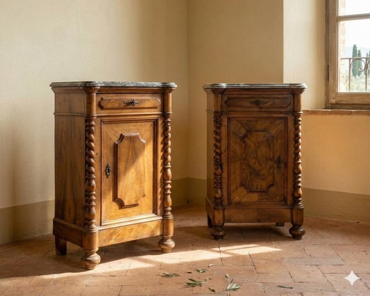 Early 19th Century Italian Louis Philippe Walnut & Grey Marble Bedroom Suite