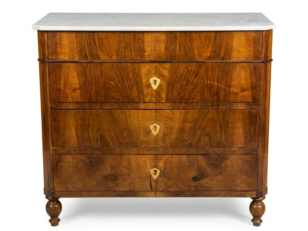 19th Century Walnut Flame-Veneered Commode with Marble Top RESERVED