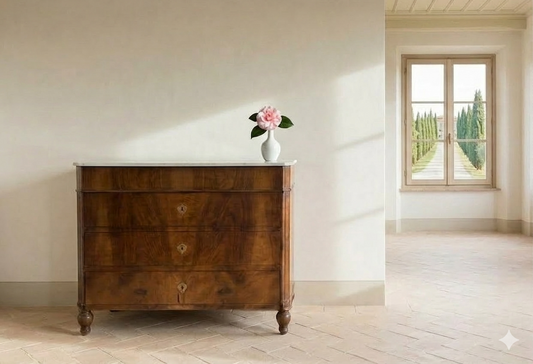 19th Century Walnut Flame-Veneered Commode with Marble Top RESERVED