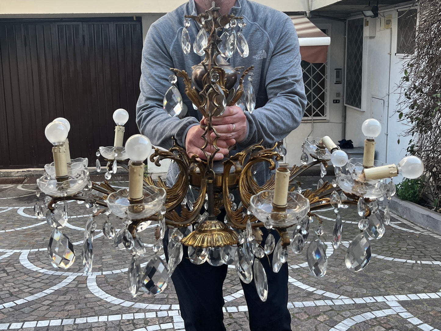 Italian Gilt Brass and Crystal Chandelier, Ten-Arm Rococo Revival