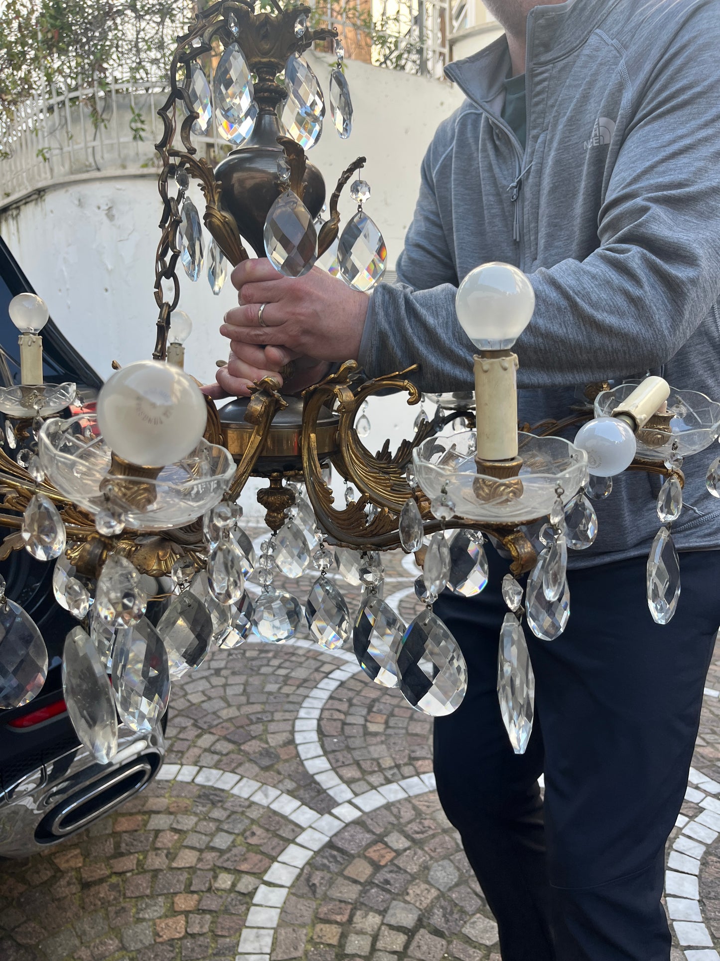 Italian Gilt Brass and Crystal Chandelier, Ten-Arm Rococo Revival