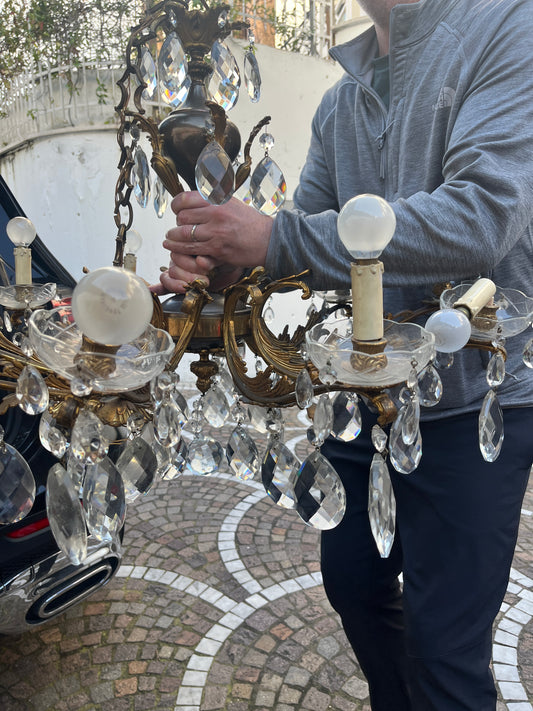 Italian Gilt Brass and Crystal Chandelier, Ten-Arm Rococo Revival
