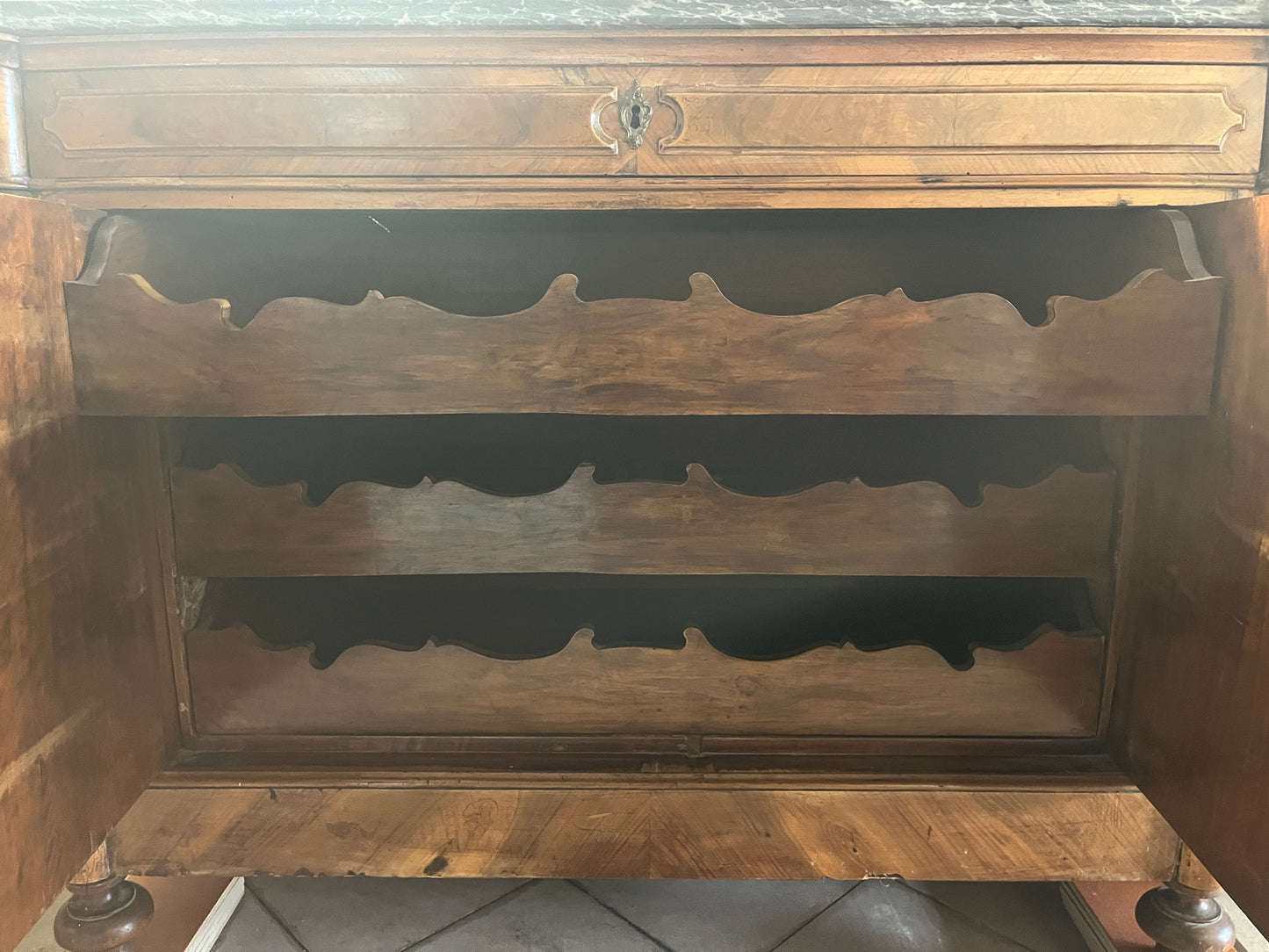Early 19th Century Italian Louis Philippe Walnut & Grey Marble Bedroom Suite