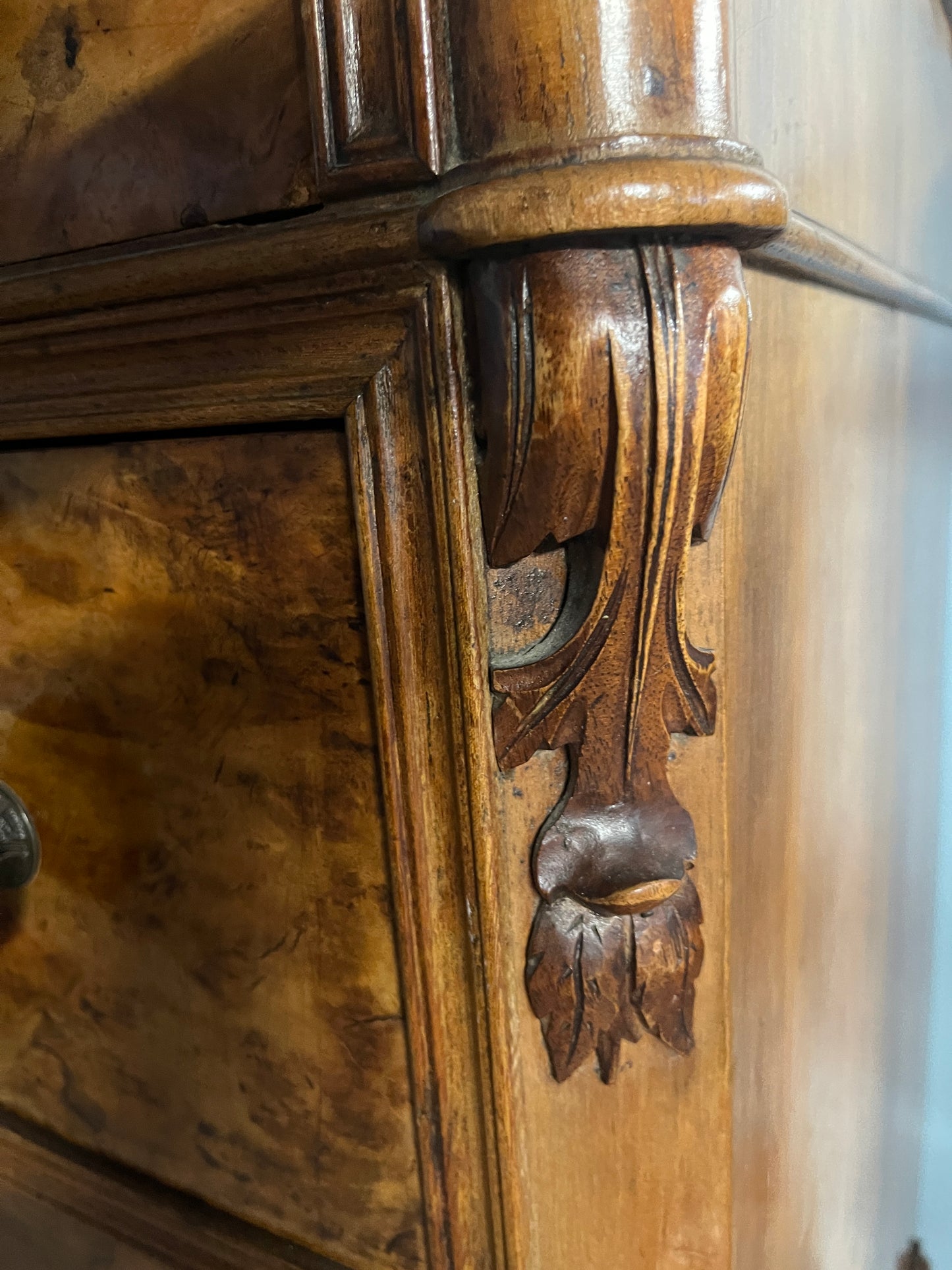 Biedermeier Burled Walnut Chest of Drawers with Marble Top
