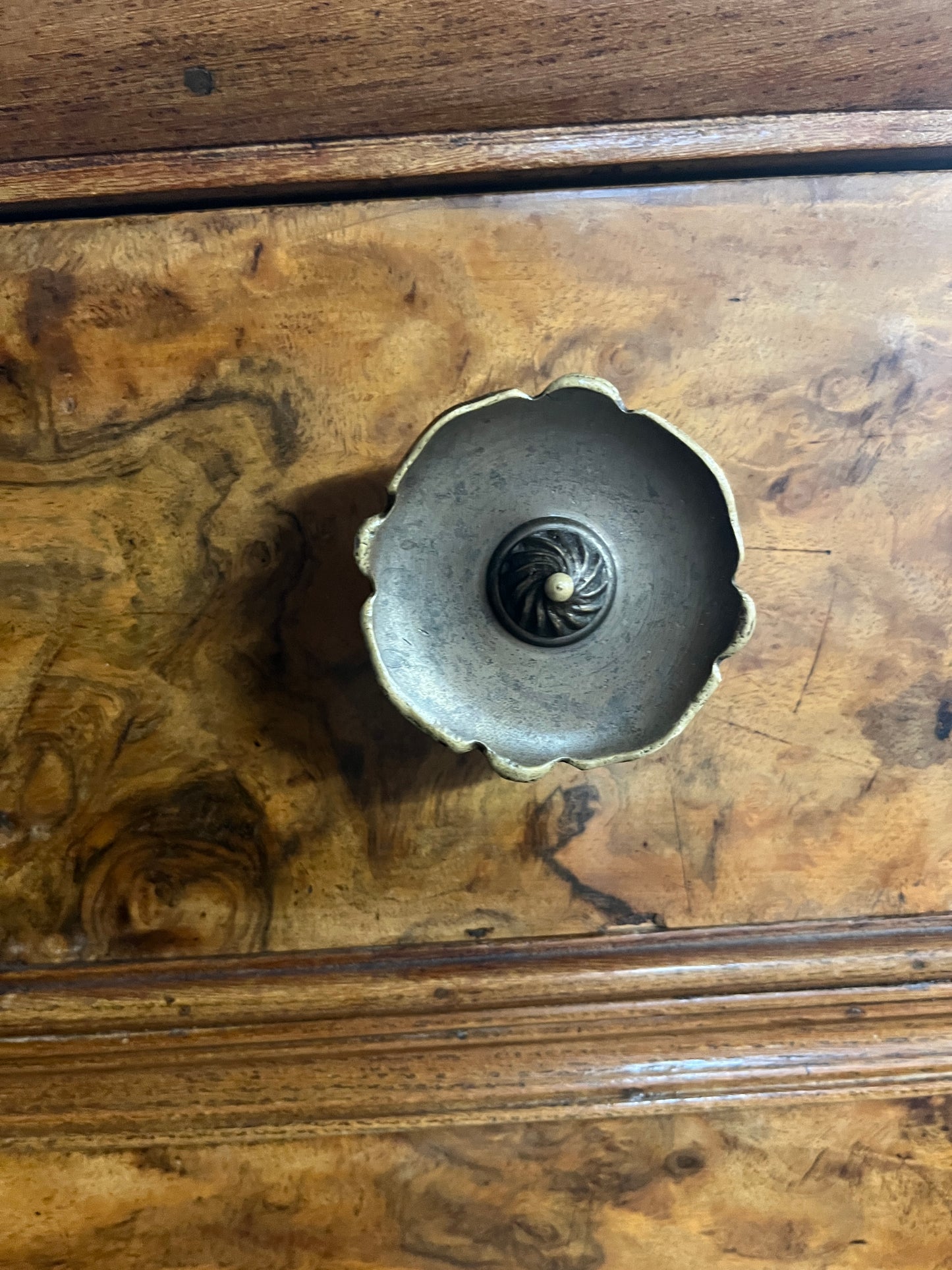 Biedermeier Burled Walnut Chest of Drawers with Marble Top