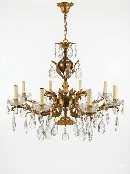Italian Gilt Brass and Crystal Chandelier, Ten-Arm Rococo Revival