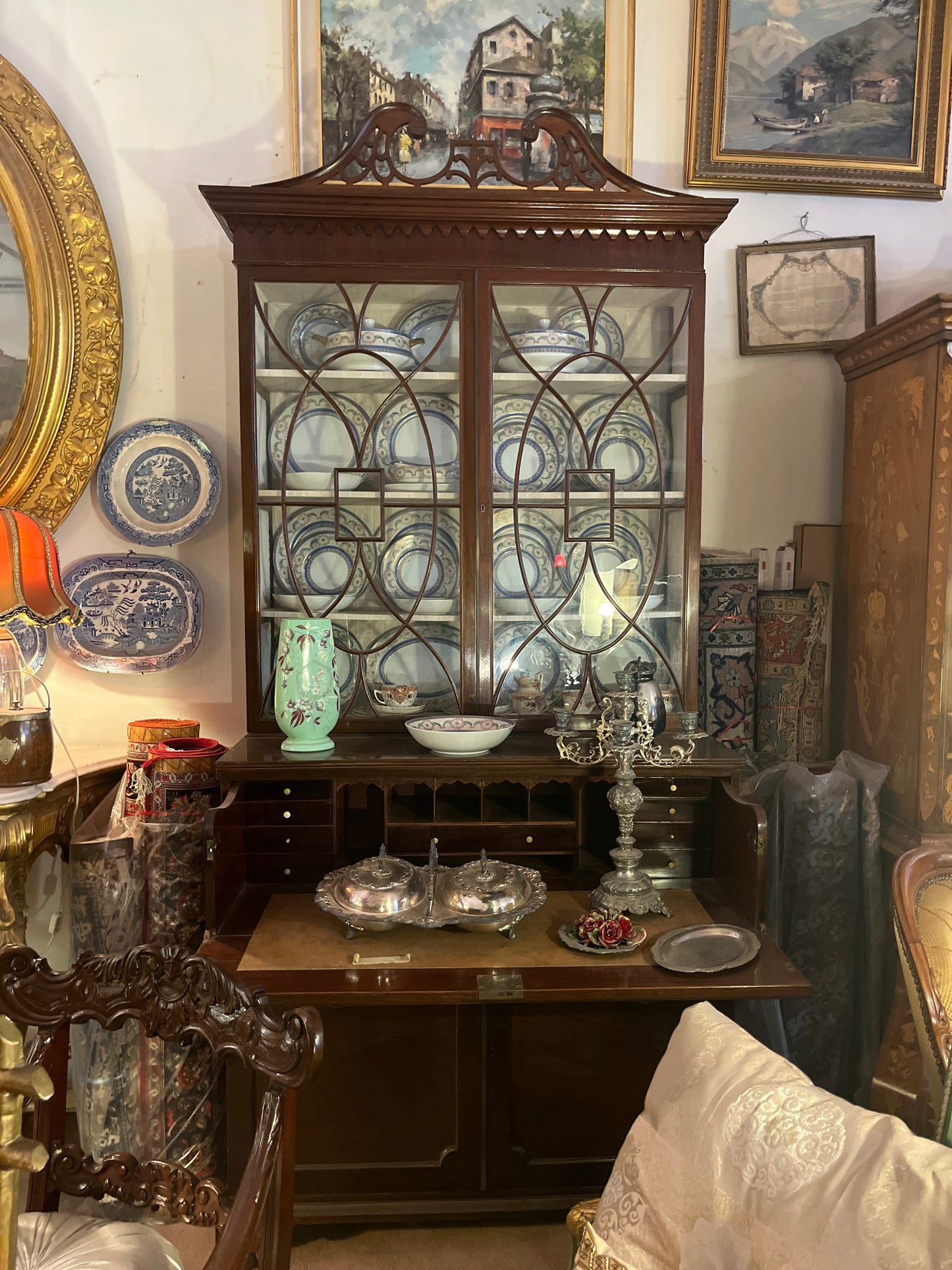 Regency Mahogany Secretary Cabinet with Glazed Doors