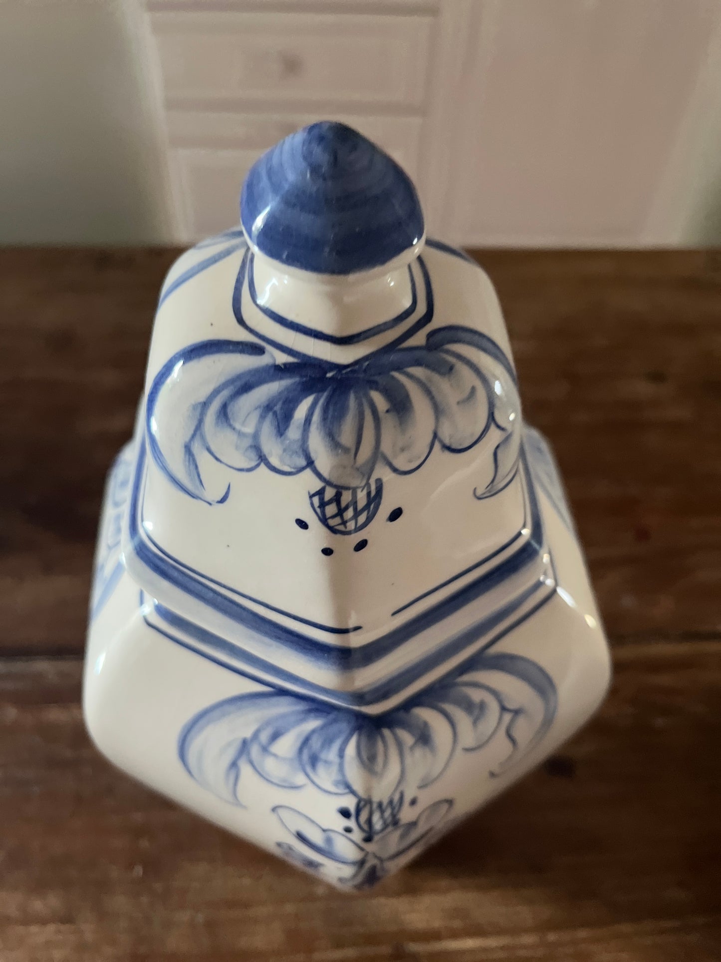 Pair of French Blue & White Lidded Urns