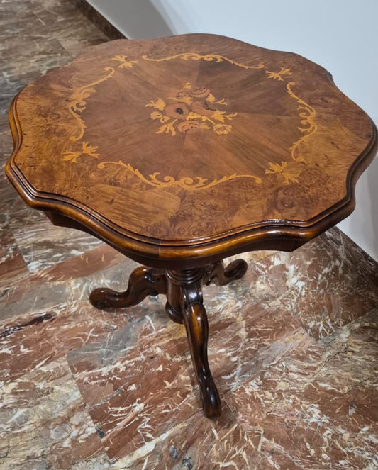 Italian Walnut Occasional Table with Sorrento-Style Floral Marquetry Top and Tripod Base, circa 1840–1870