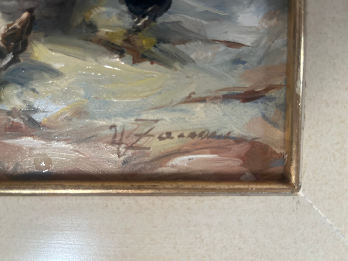 Mid-Century Neapolitan Oil Painting: "Nel Pollaio" (In the Chicken Coop)