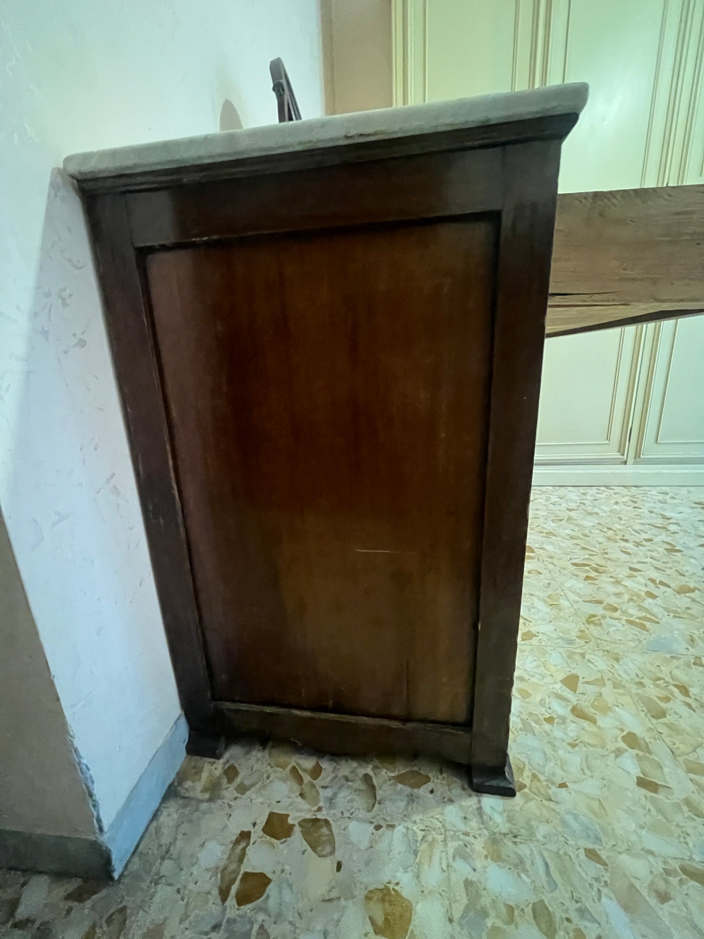 Italian Walnut Bedroom Suite with Grey-Veined Marble Top — Hand-Cut Dovetails