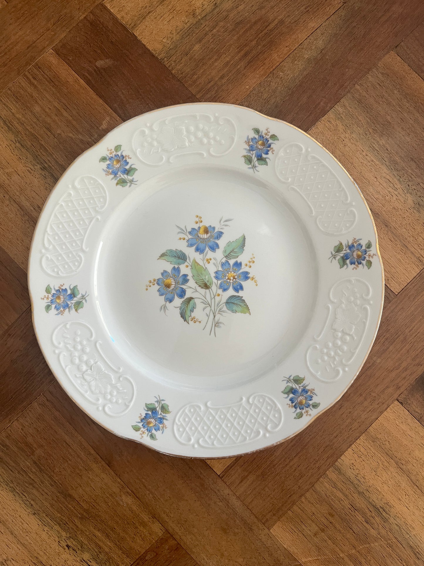 Vintage Blue Floral Richard Ginori Dinner Plates, 1958 (Set of 9)