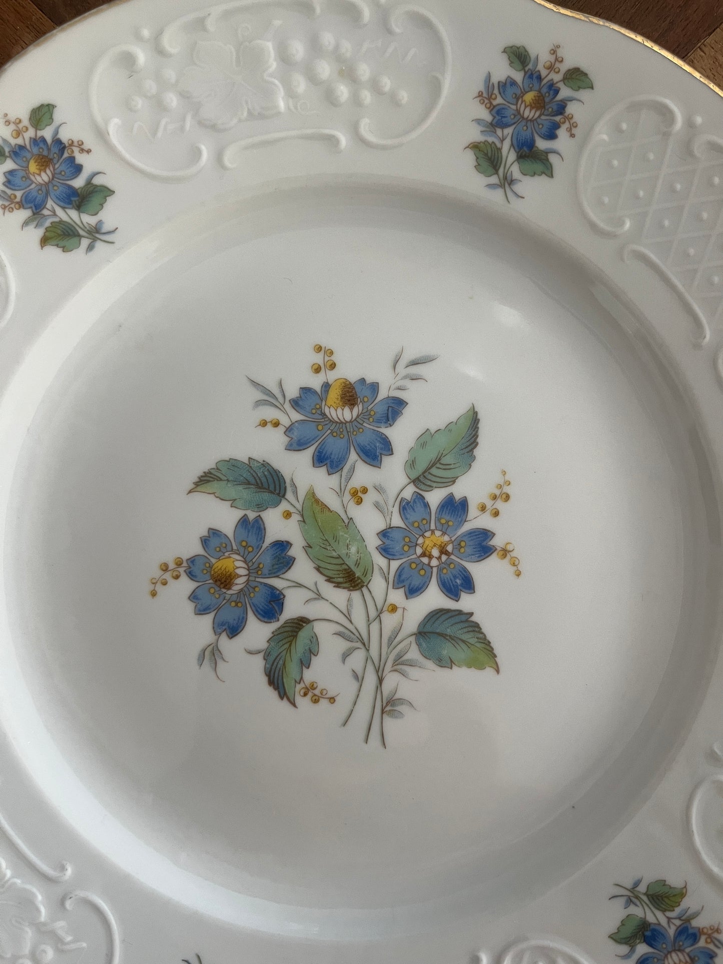 Vintage Blue Floral Richard Ginori Dinner Plates, 1958 (Set of 9)