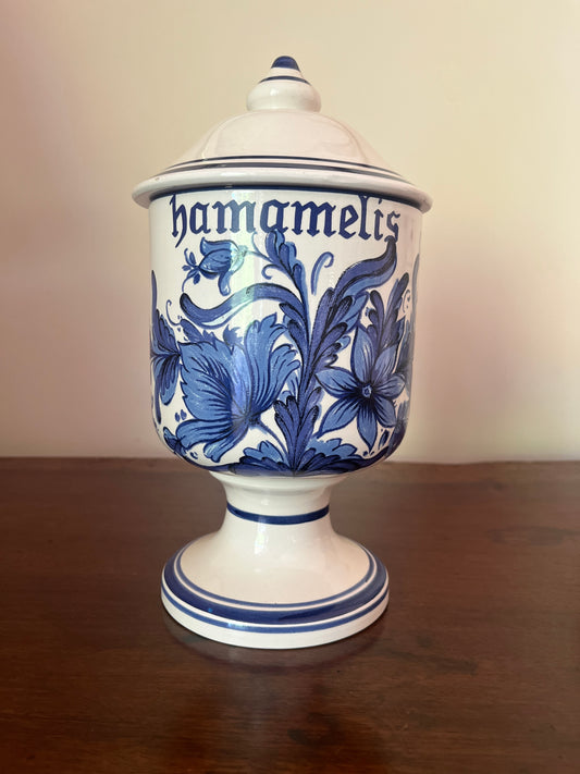 Blue and White Transfer-Printed Apothecary Jar, "Hamammelis"