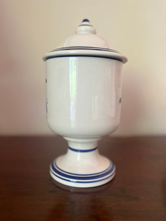 Blue and White Transfer-Printed Apothecary Jar, "Hamammelis"