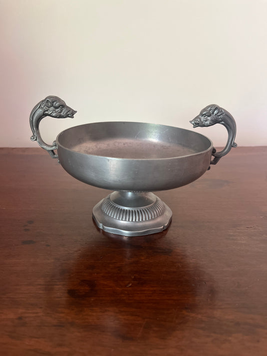 French Pewter Footed Bowl with Boar-Head Handles, "Les Étains du Manoir"