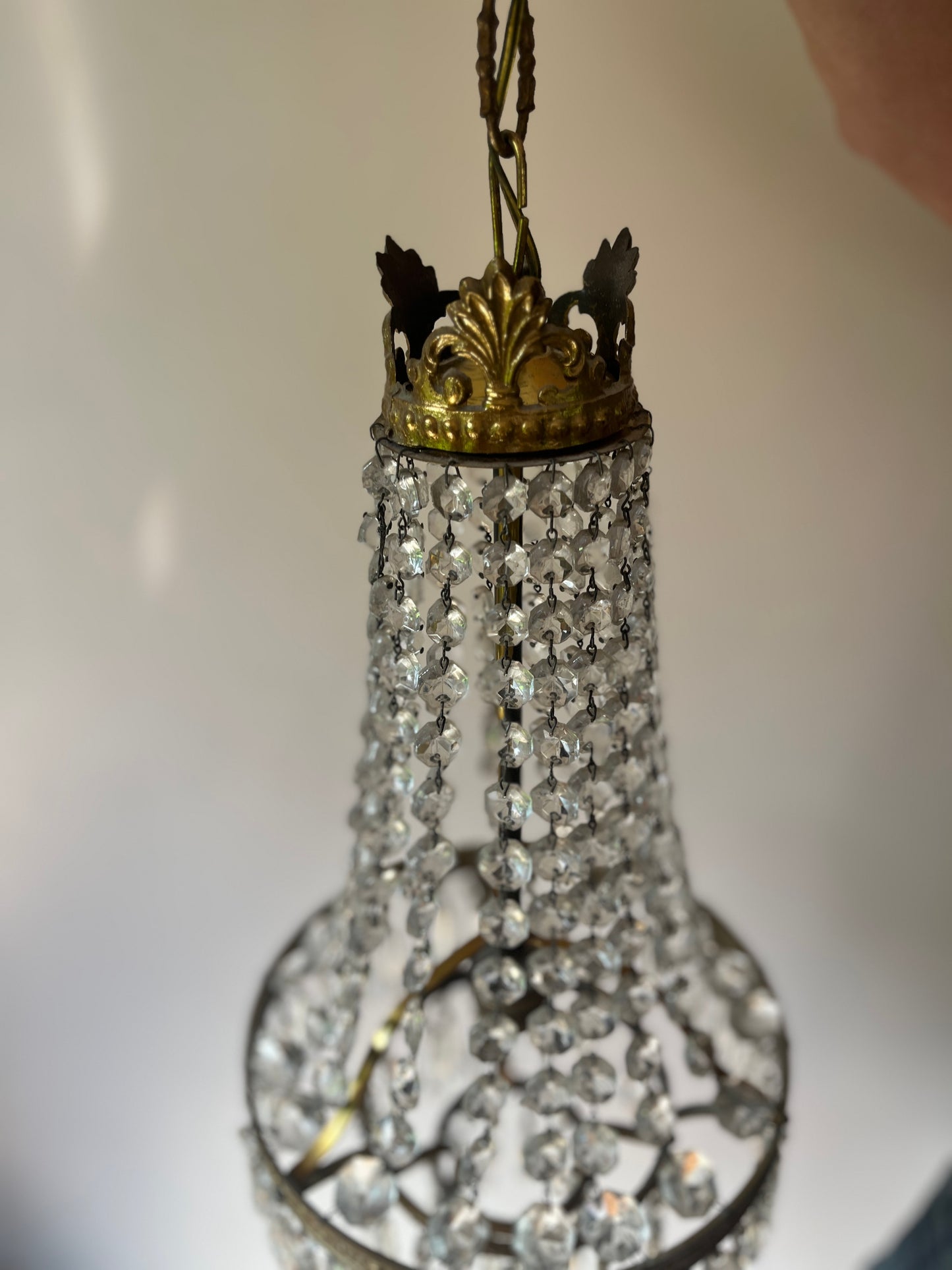 Montgolfière Pendant Chandelier, Gilt Brass and Crystal, Single-Light