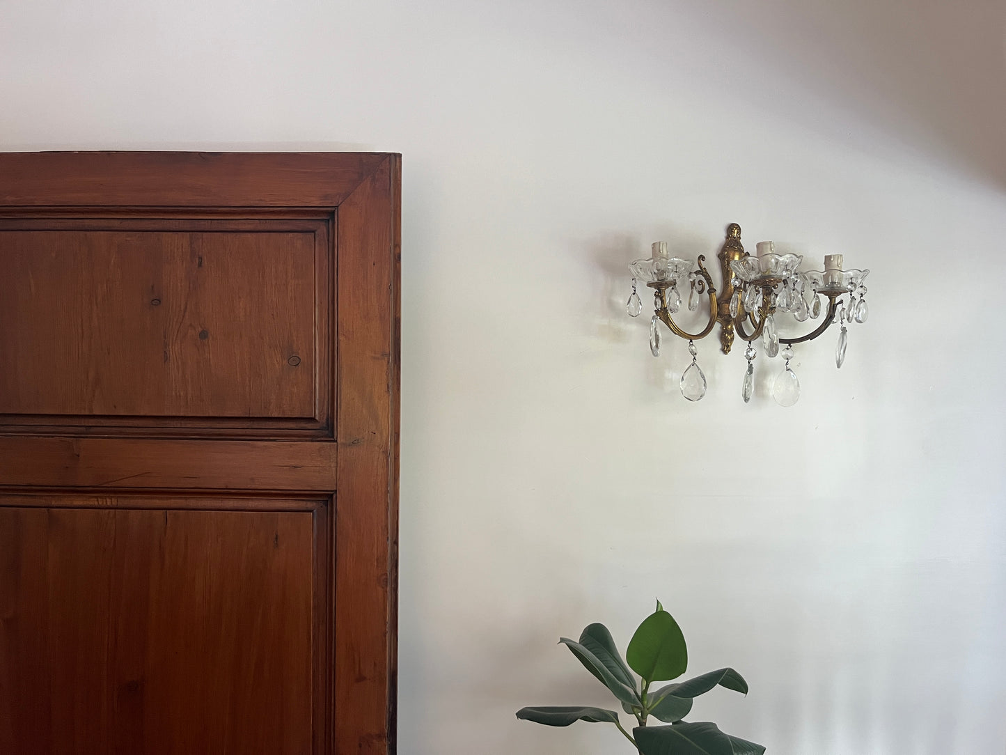 Italian Bronze and Crystal Wall Sconce, Three-Arm
