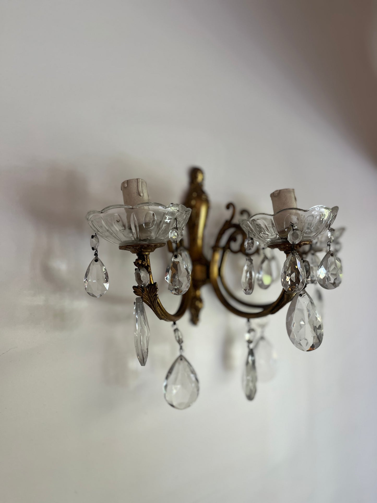 Italian Bronze and Crystal Wall Sconce, Three-Arm