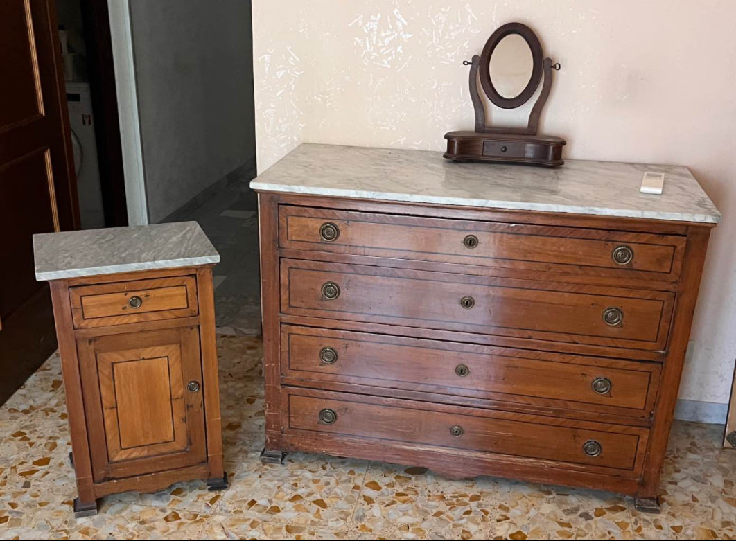 Italian Walnut Bedroom Suite with Grey-Veined Marble Top — Hand-Cut Dovetails