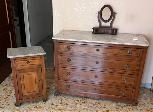 Italian Walnut Bedroom Suite with Grey-Veined Marble Top — Hand-Cut Dovetails