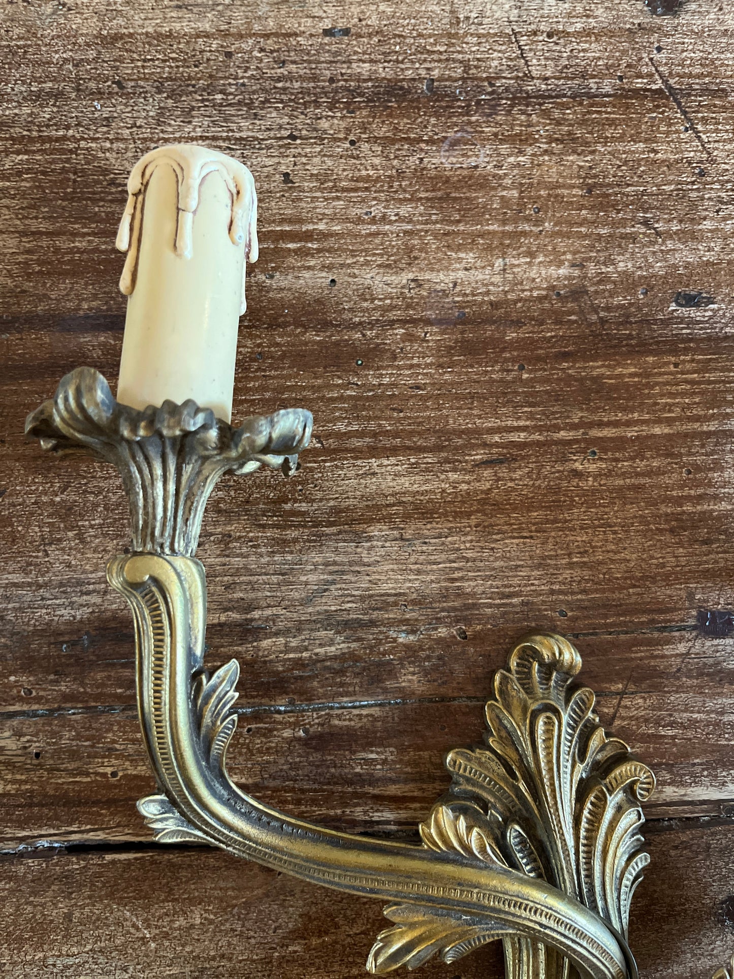 Gilt Brass Wall Sconces, Two-Arm Rococo Style, Pair