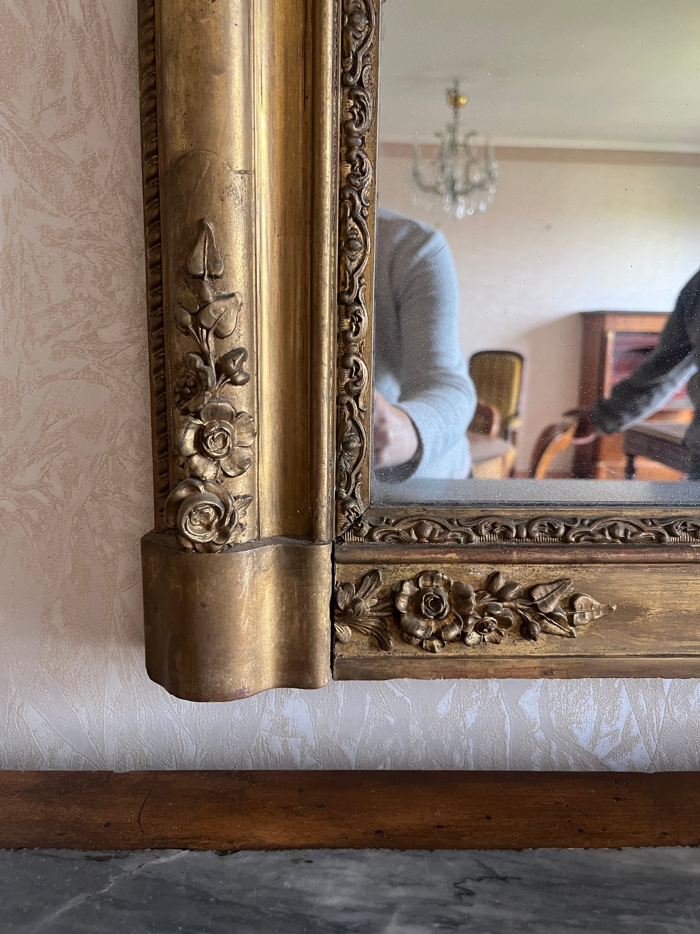 Dreamy Louis Philippe Cintré Gilt Mirror with Floral Cartouches