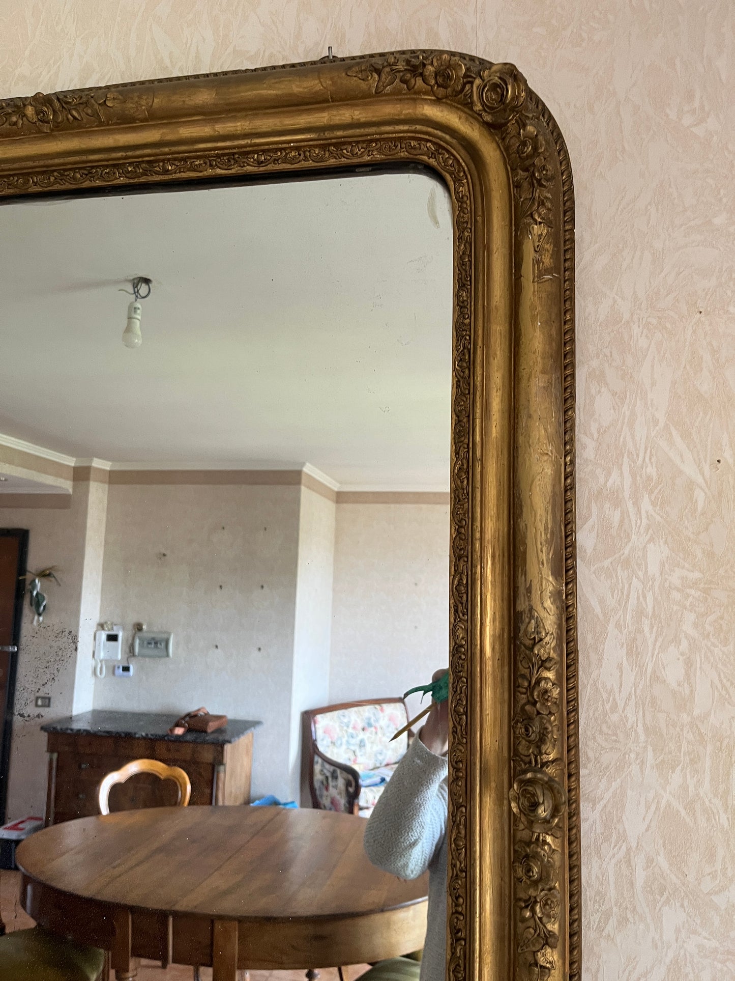 Dreamy Louis Philippe Cintré Gilt Mirror with Floral Cartouches