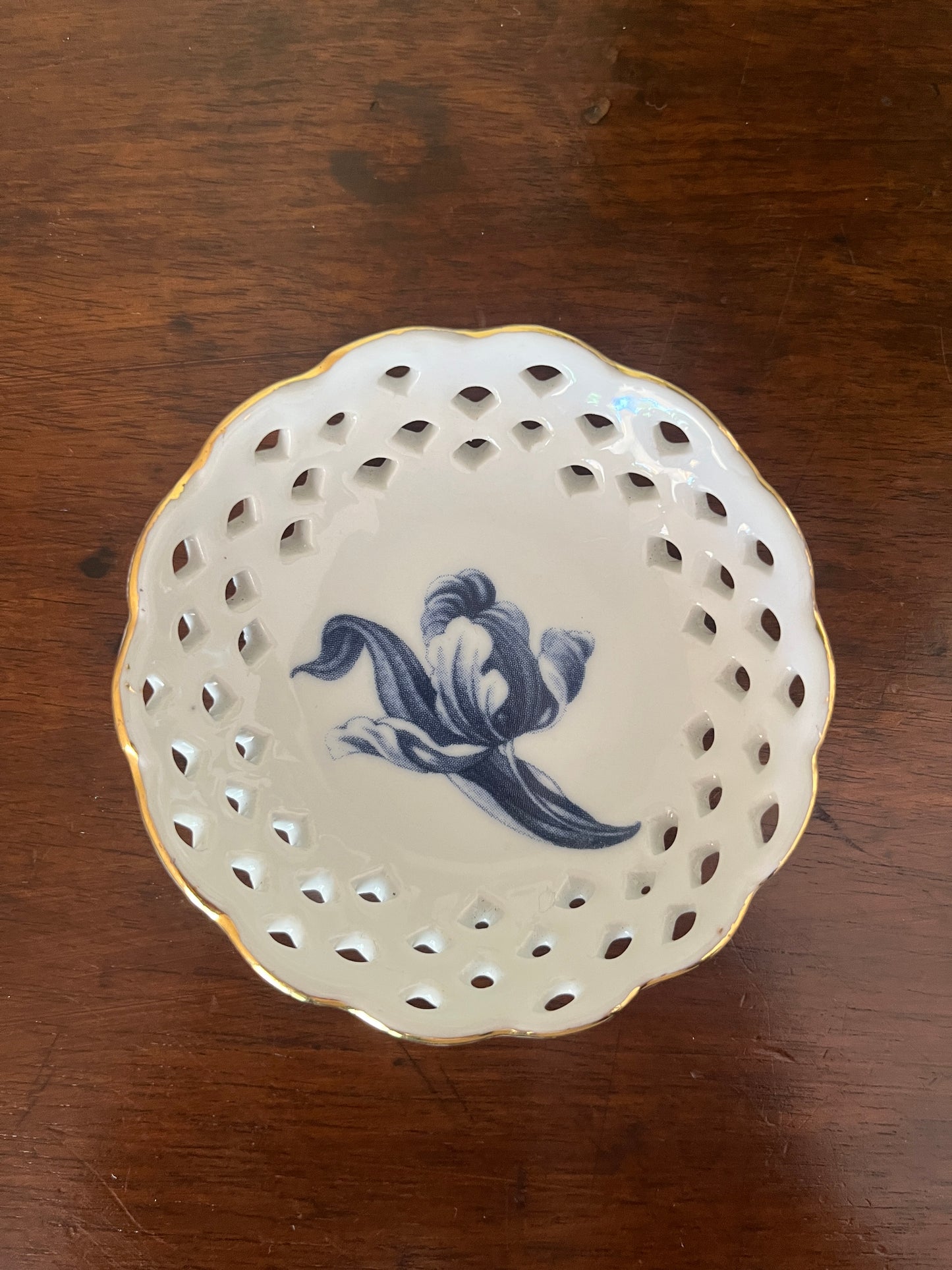 Set of 3 Small Decorative Pierced Circular Porcelain Dishes c. 1900–1920
