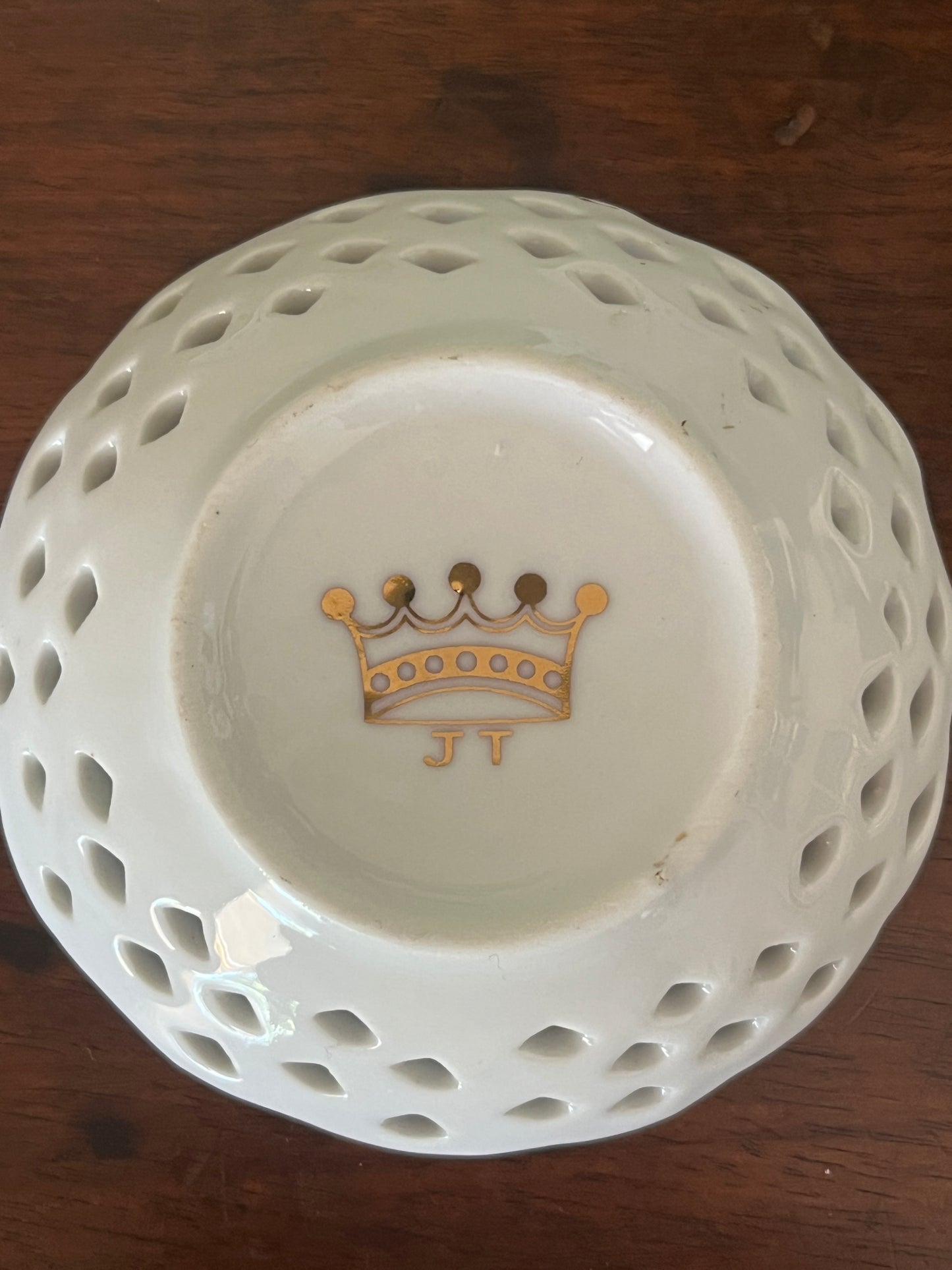 Set of 3 Small Decorative Pierced Circular Porcelain Dishes c. 1900–1920