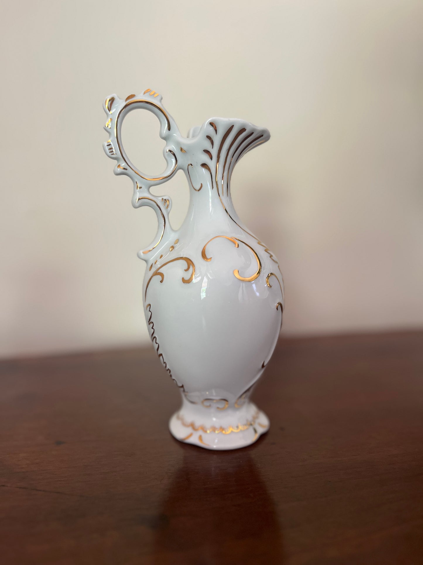 French Limoges White & Gold Relief Vase