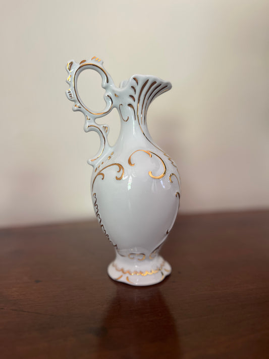 French Limoges White & Gold Relief Vase