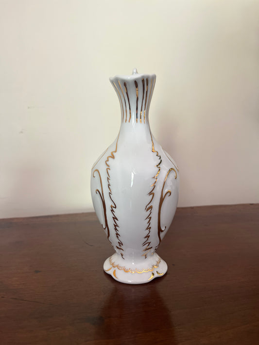 French Limoges White & Gold Relief Vase