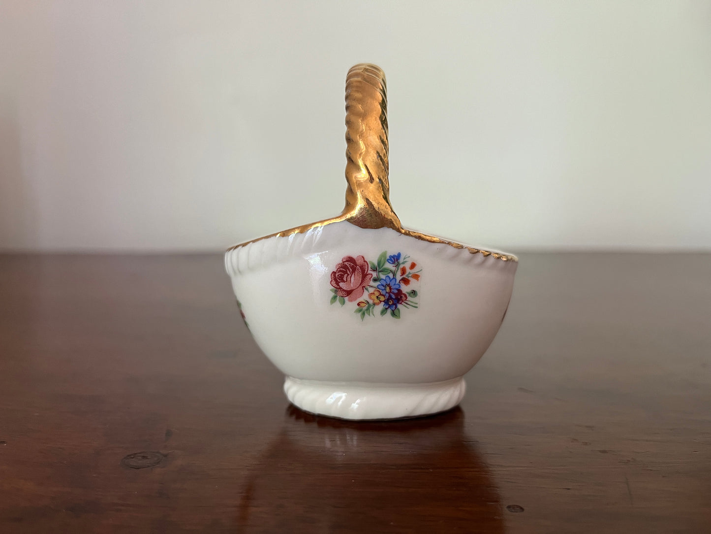 Small Limoges Basket, Transfer-Printed Florals