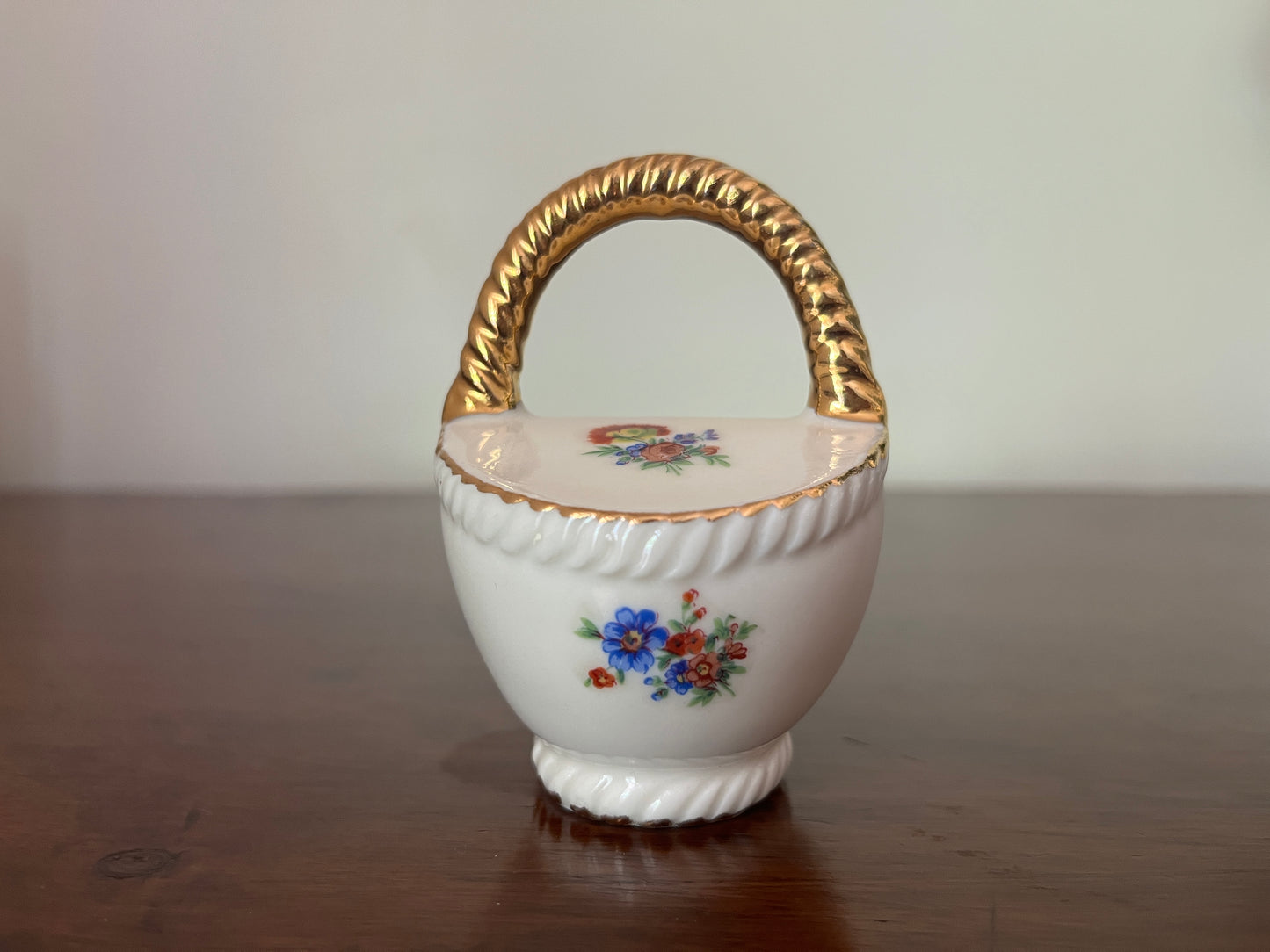 Small Limoges Basket, Transfer-Printed Florals