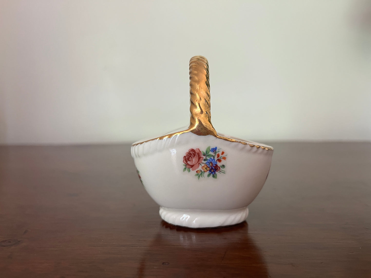Small Limoges Basket, Transfer-Printed Florals