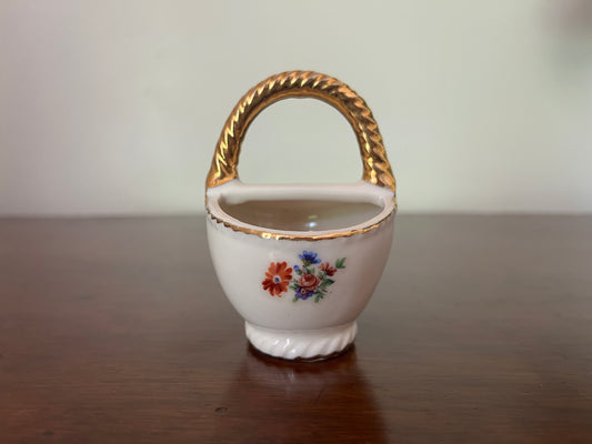 Small Limoges Basket, Transfer-Printed Florals